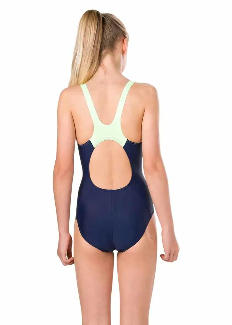 Speedo Girl's Boom Splice Muscleback Swimsuit Navy/Green 6-2